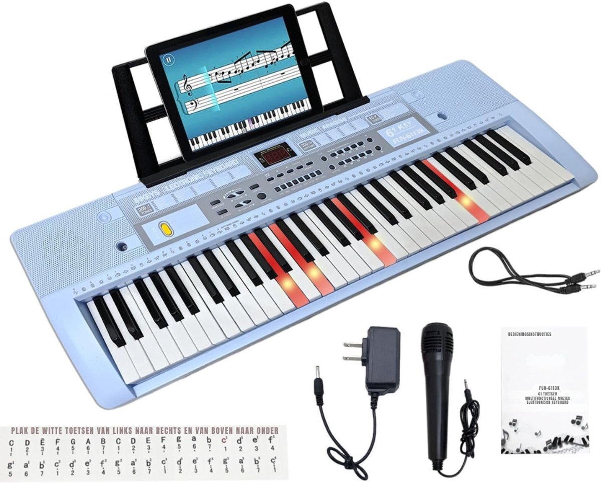 Ploutos® Elektrische Piano - Elektrisch Keyboard Met Verlichte Toetsen – Draagbare Digitale Synthesizer - keyboards - Lichtblauw - 79cm x 9cm x 21cm