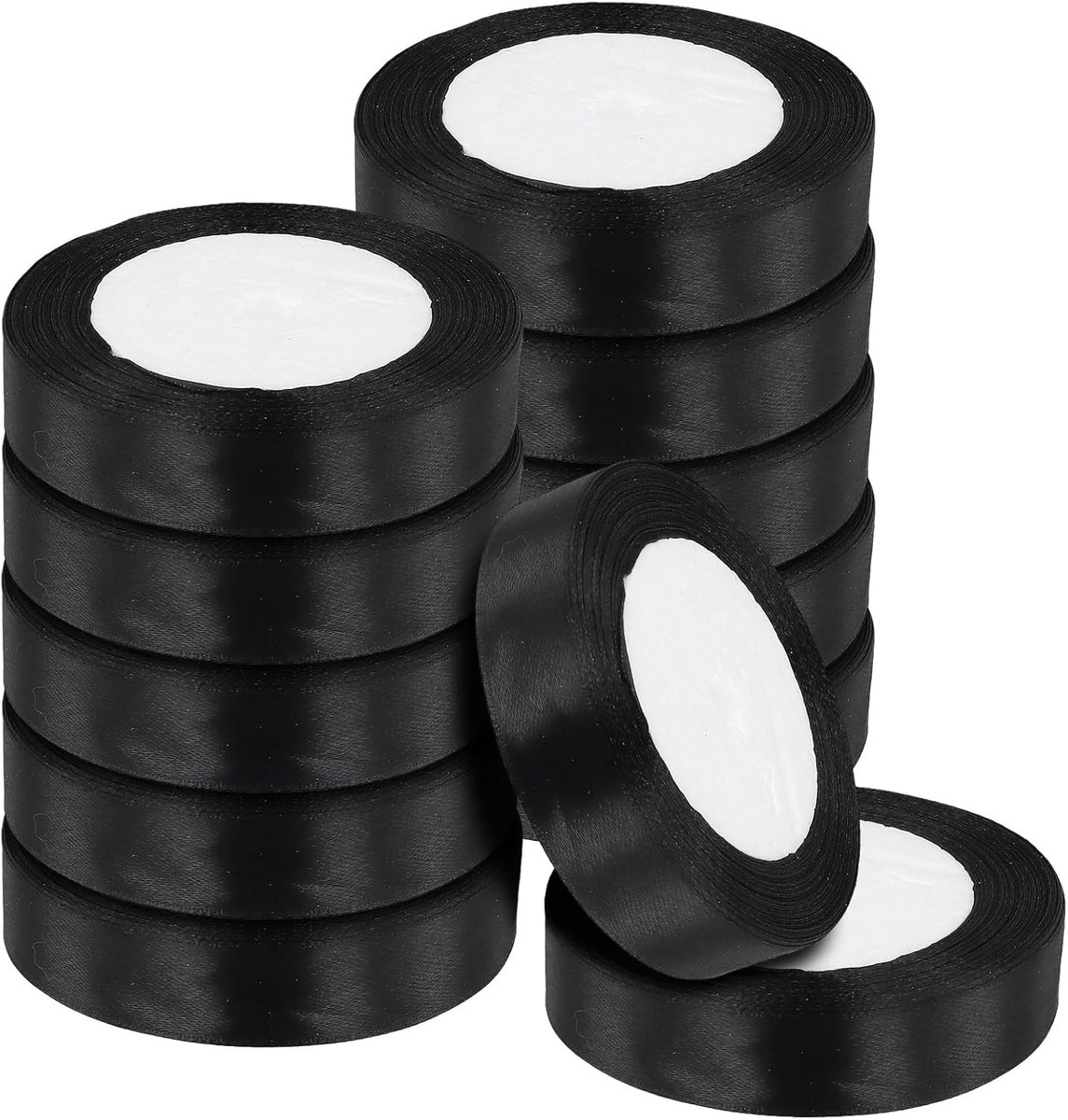 12 Rollen 20mm Zwart Satijnlint, 22m Dikke Stof voor Cadeauverpakking, Feestdecoratie en Knutselen