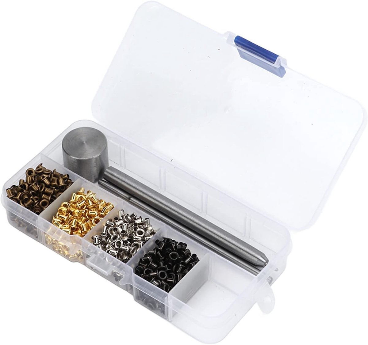 Gouden 2 mm grommets voor riemen, oogjes en shoelaces met plastic opbergdoos - metalen eyelets en grommet kit voor doe-het-zelf projecten