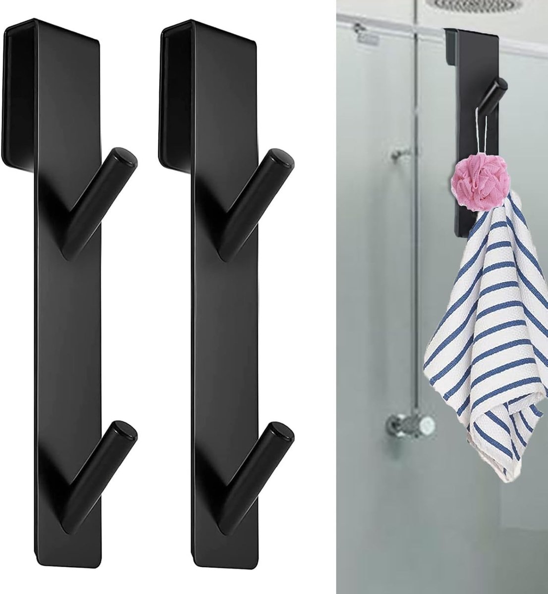 Duo Handdoekhaken voor Douchewand - Zwart, Geschikt voor Handdoeken, Badschuim en Pyjama's