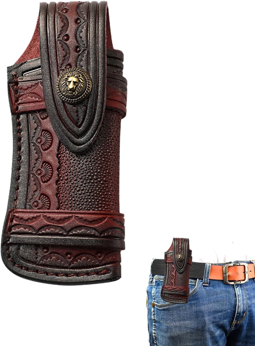Leren Mes Tas voor Opvouwbare Messen - Draagbaar, Compact en Met Riemlus - Bruin - Unisex - Ideaal voor Jacht en Outdoor Activiteiten