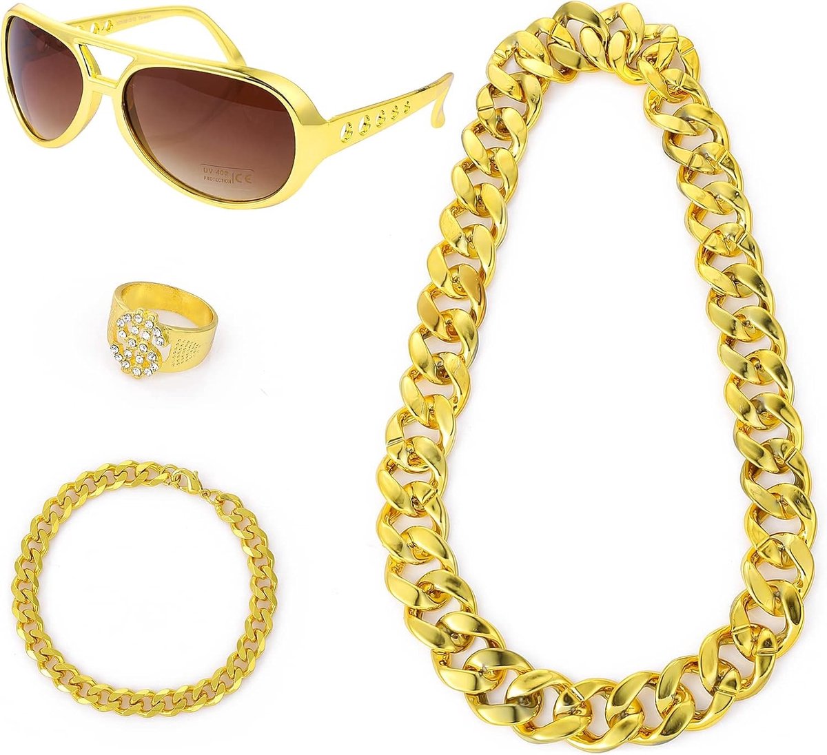 80s 90s Kostuums voor Feestjes met Dollar Sign Ketting - Hip Hop Outfits voor Mannen en Vrouwen, Retro Stijl en Unieke Look