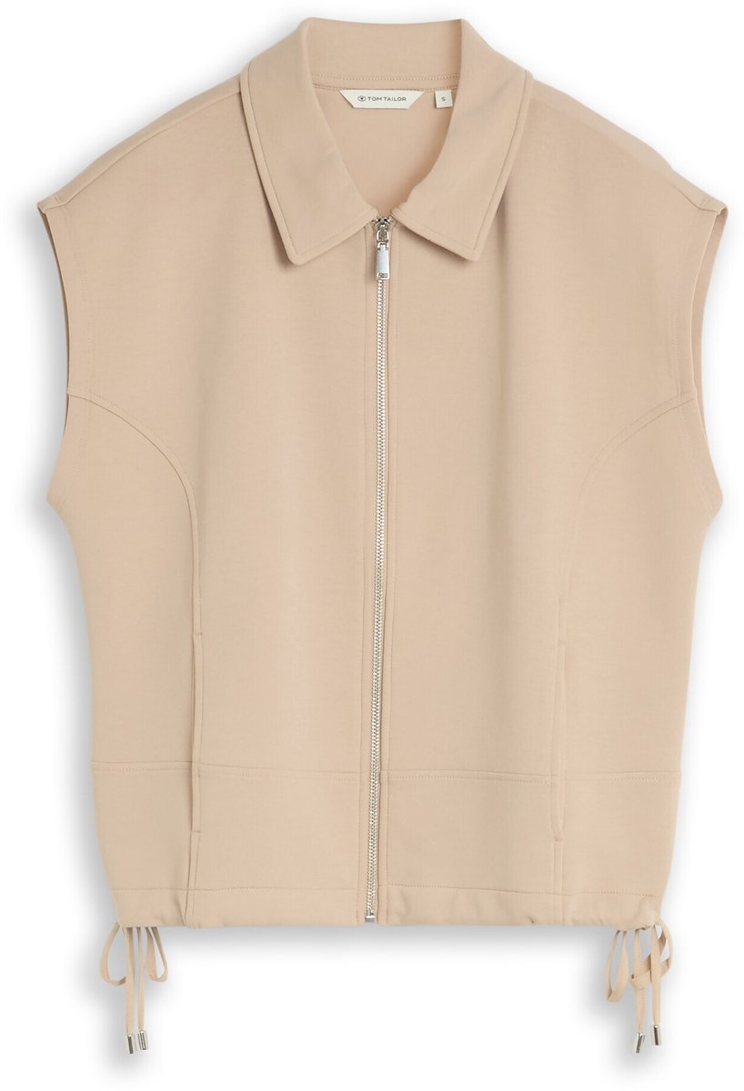 Tom Tailor - Losvallend sweatshirtvest met kraag - Maat S - Gravel Beige
