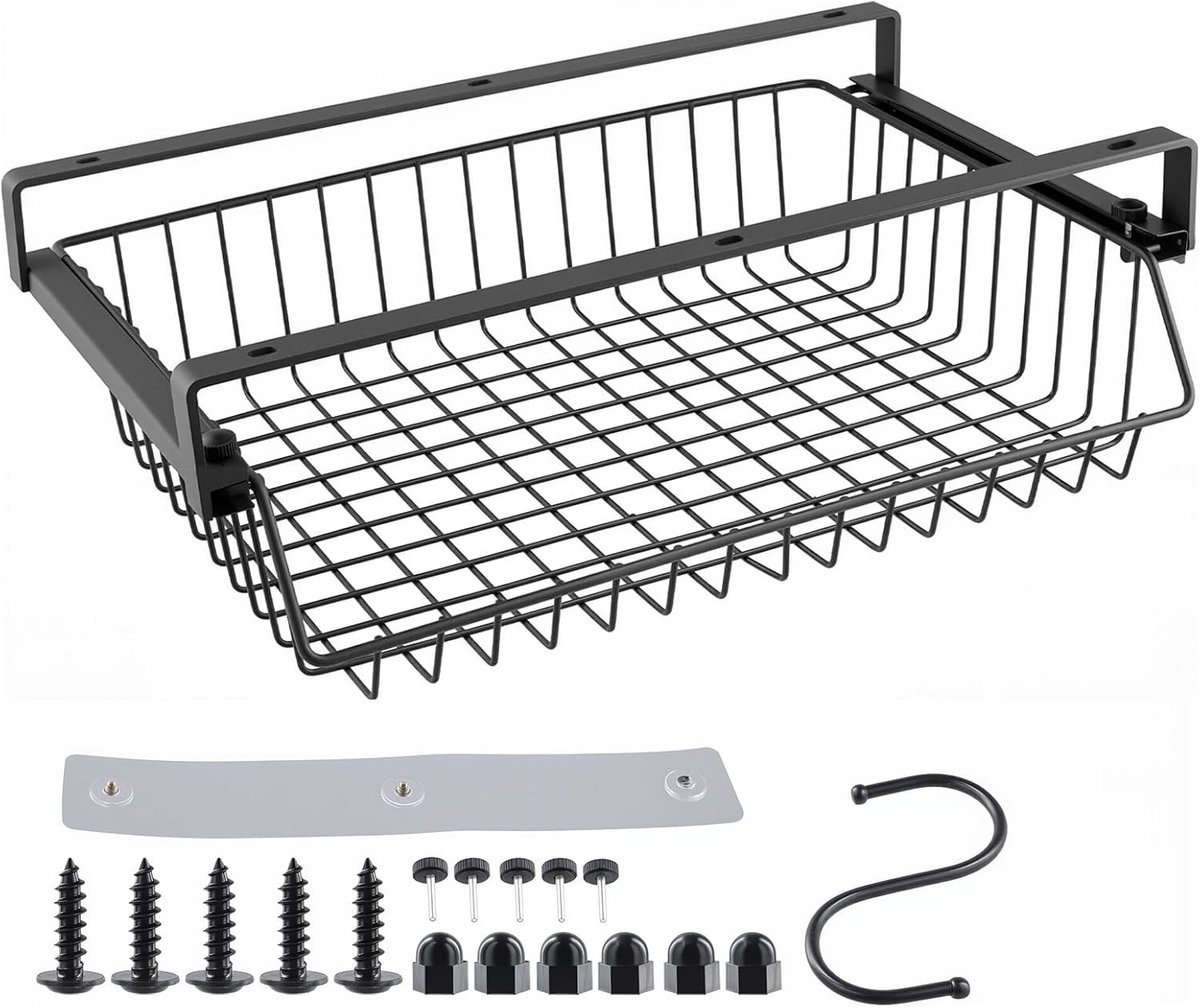Onderbureau Opbergmand zonder Boren, Uitschuifbare Lijmbandlade, Metalen Opbergmand voor Kantoor en Thuis, 37 x 23,5 x 11 cm, Ruimtebesparend en Organisatieoplossing