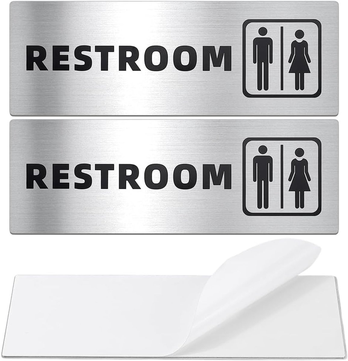 Set van 2 zelfklevende metalen toiletborden voor uniseks gebruik in bedrijven, ideaal voor winkels, ziekenhuizen en openbare toiletten, 7,1 x