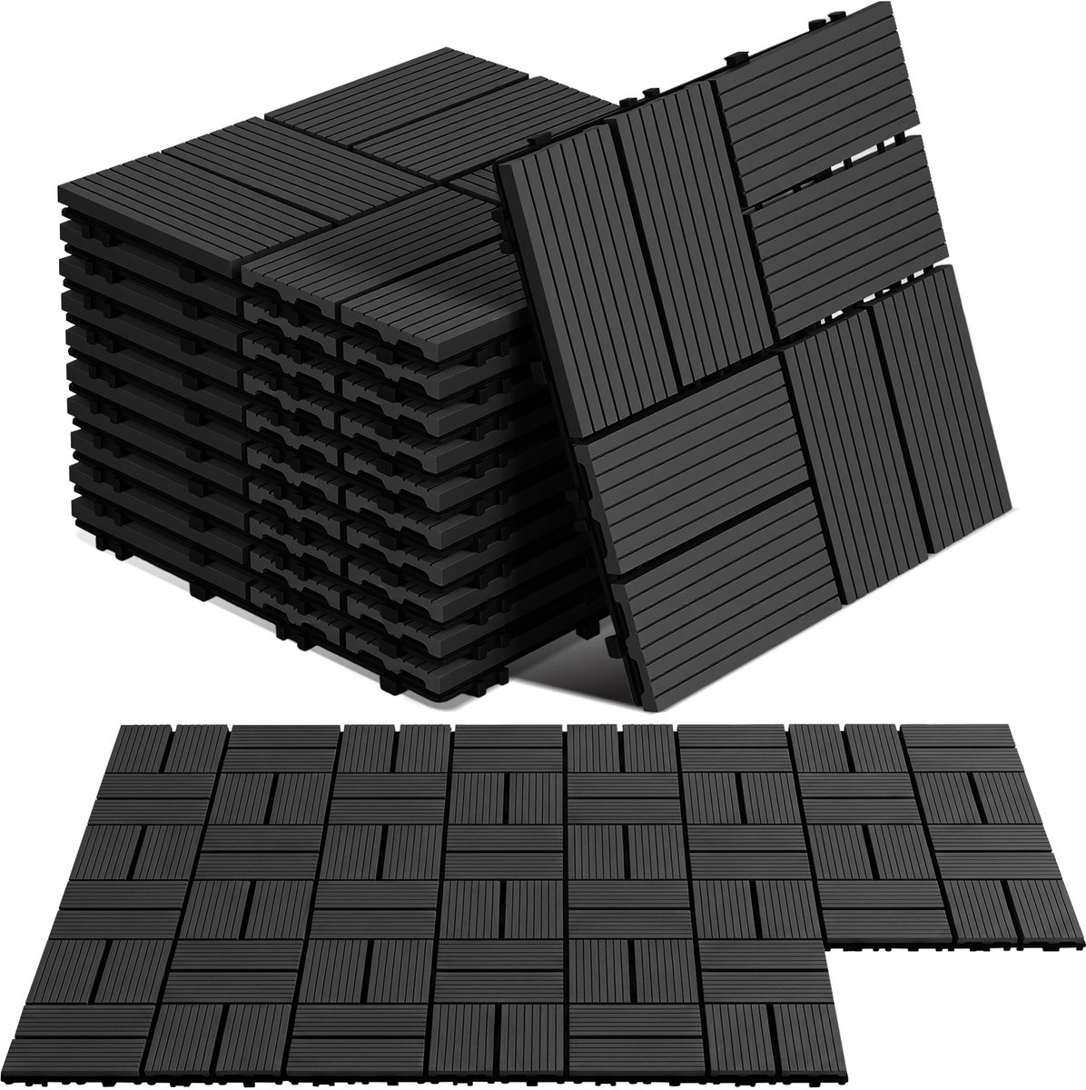 WPC Vlondertegels 30x30 cm - Antraciet - 66 stuks/6 m² - Waterbestendige Tuintegels