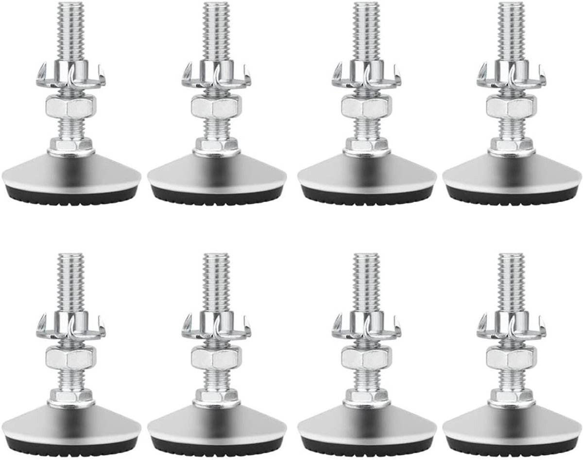 Verstelbare meubelvoeten met RVS hoogte M10 x 50 mm, nivelleerpoten met rubberen antislipbasis, set van 8