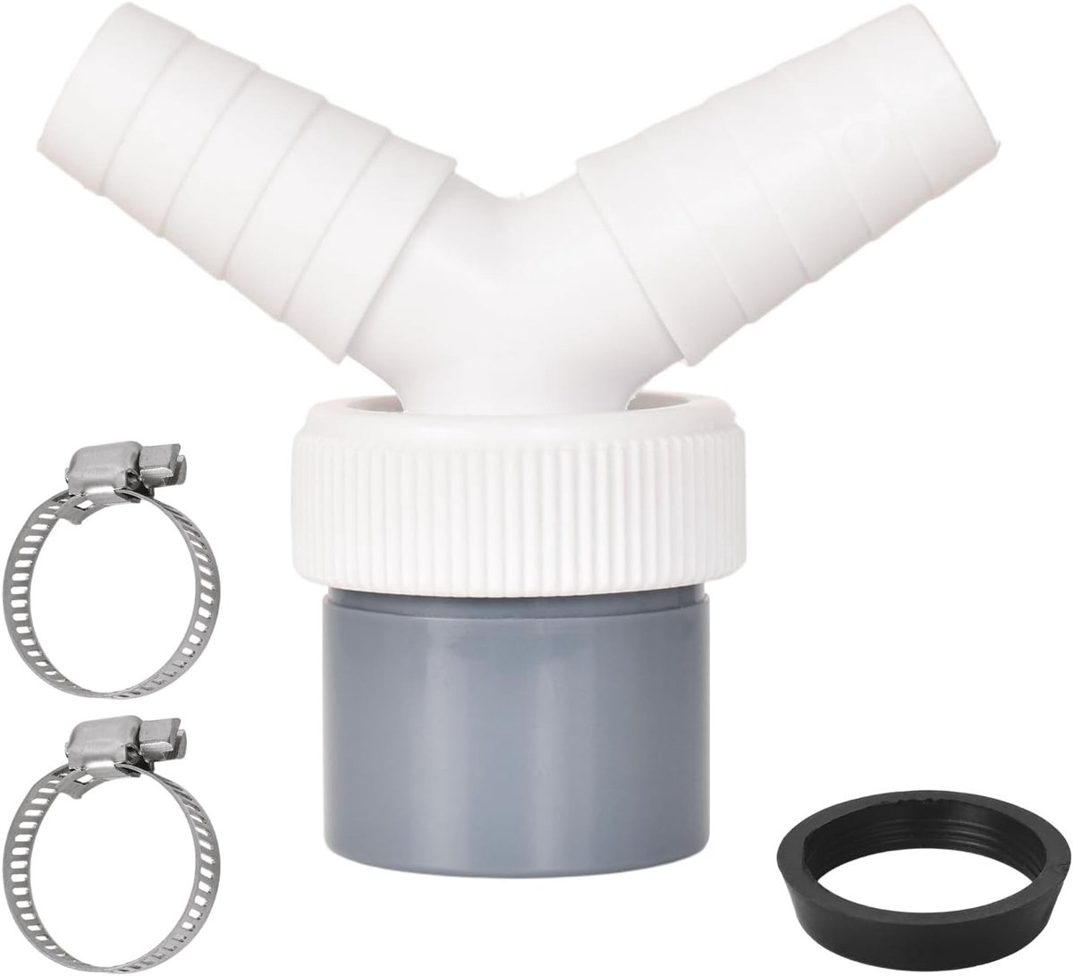 Y-Adapter voor Afvoer met Dubbele Aansluiting - Geschikt voor Vaatwasser, Wasdroger en Wasmachine - 40 mm Afvoerpijp met Slangklem - Compatibel met Slangen van 19-24 mm, Efficiënte Afvoeroplossing