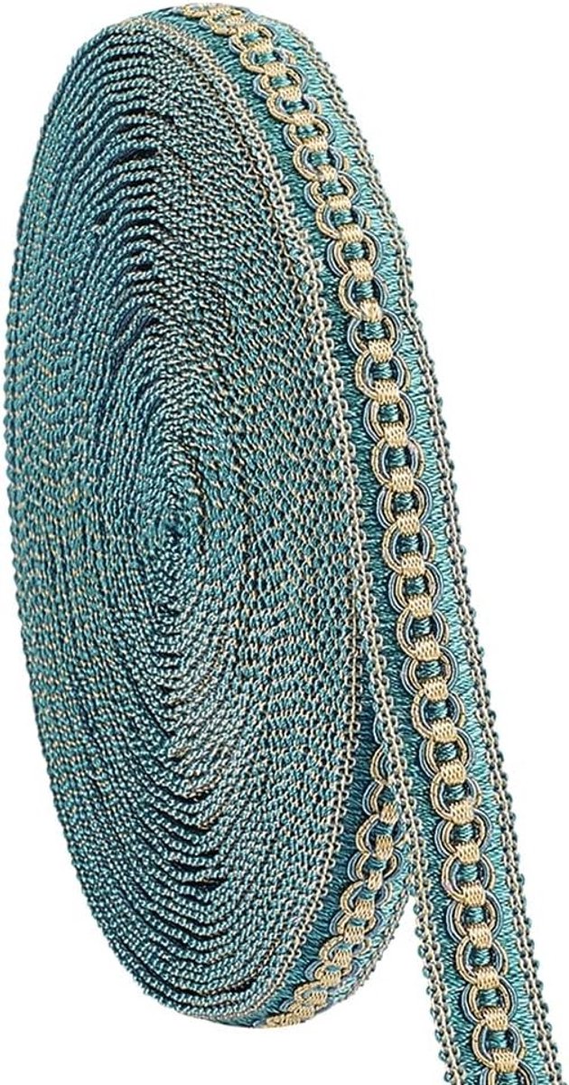 Polyester gevlochten trim van 11.5~12m voor kostuum- en gordijnnaaiwerk, decoratieve blauwe afwerking