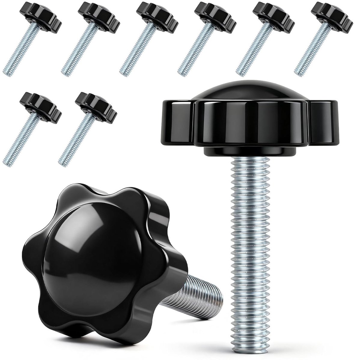 Set van 10 Ribbelmoeren M8 x 40 mm met Sterhandvat voor Machines, Bevestigingsschroeven en Montageaccessoires