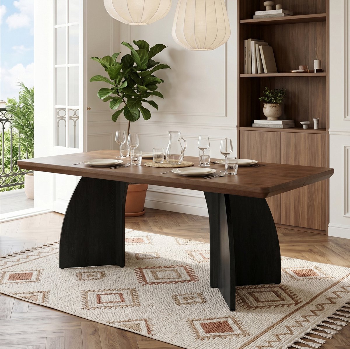 HAUSS SPOLE Eettafel - Waterafstotend En Krasbestendig - Voor Eetkamer En Woonkamer - MDF - 160x80x76 Cm - Walnootkleur