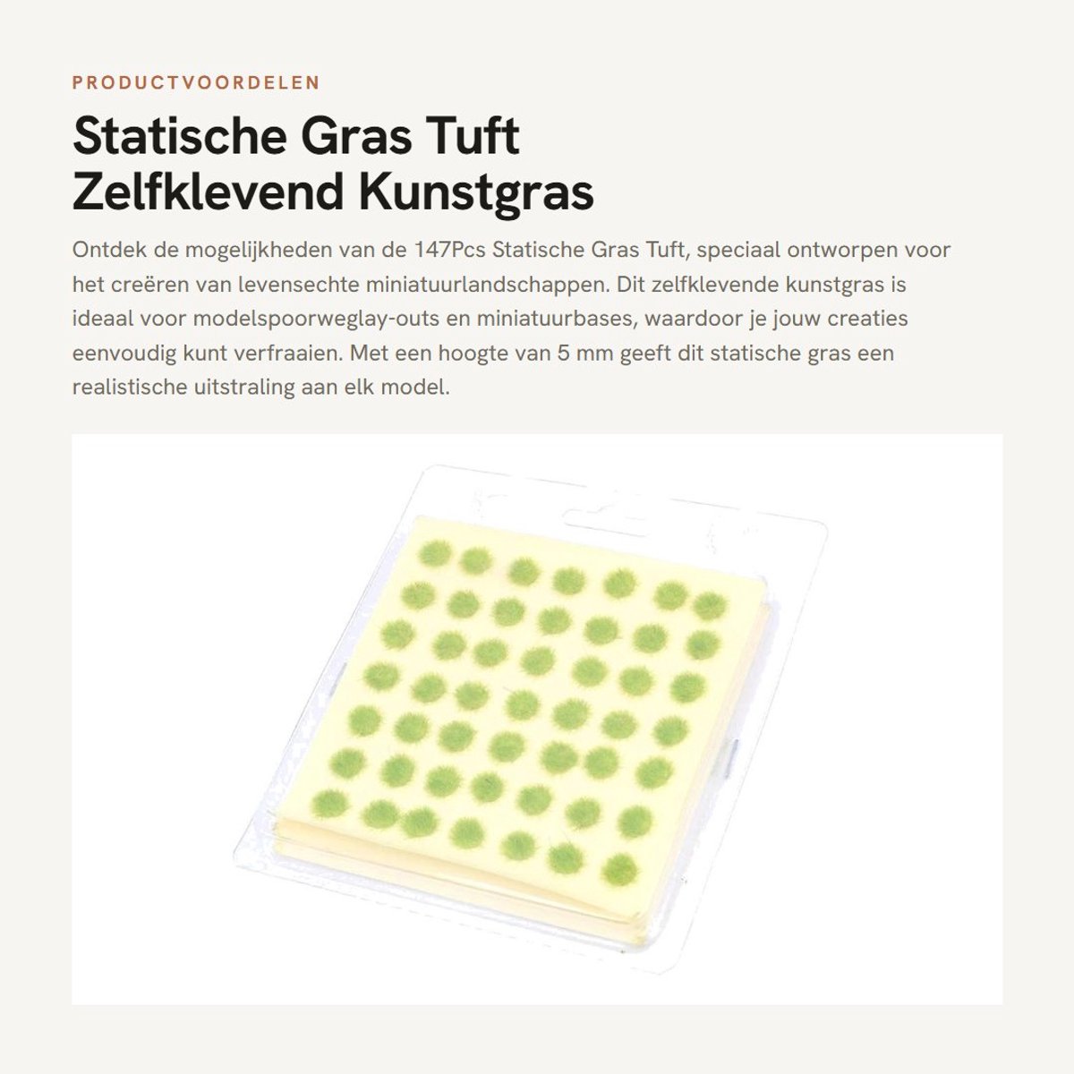 Inovra- Statisch Gras 147Pcs - Zelfklevend - Kunstmatig Gras - Modellering Terrein - Miniatuurbases - Realistische Details - Modelgras