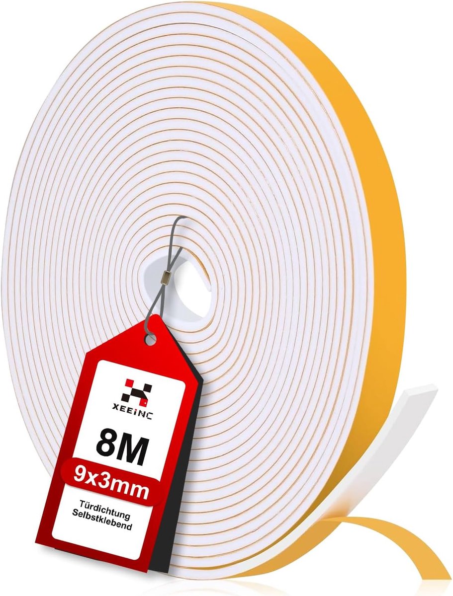 8 m Sealing Tape, Door Seal, Self-Adhesive, 9 mm (W) x 3 mm (D), Foam Tape, Sealing Tape, for Doors and Windows, Cold - ShopVlot