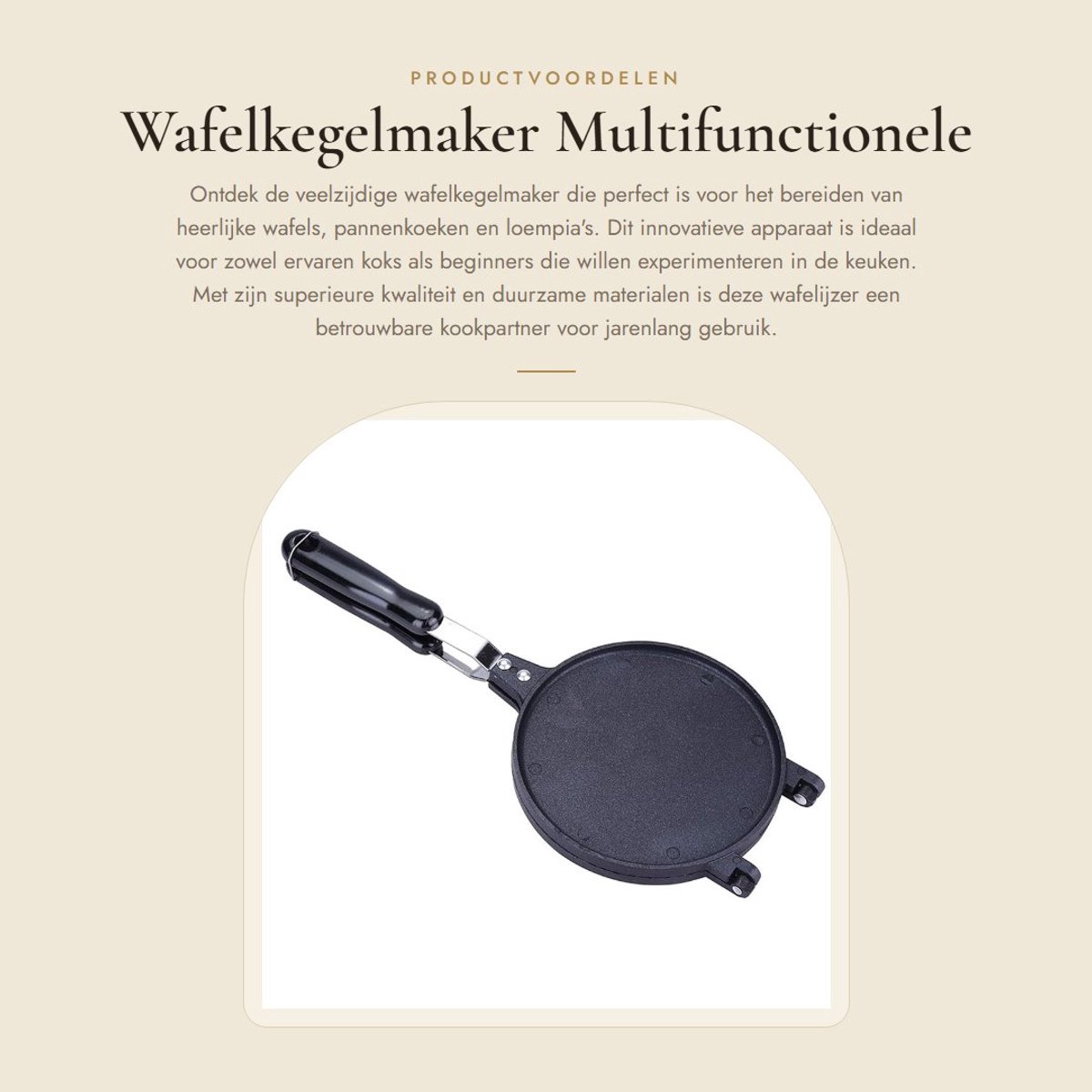 Inovra- Wafelkegelmaker met Antiaanbaklaag - Dubbelzijdige Pan - Gemaakt van Gegoten Aluminiumlegering - Hittebestendige Handgrepen - Duurzaam en Milieuvriendelijk - Wafelijzer