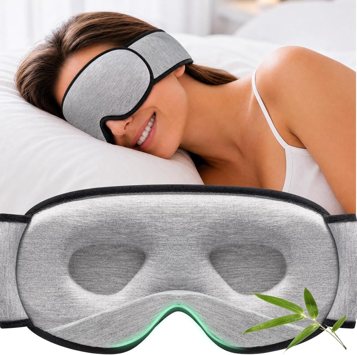 Thijox - Ultra Comfort Slaapmasker Bamboe-Viscose - Zacht, Ademend, Verstelbare Brede Band voor Zijslapers - Drukvrije 3D-Slaapbril - Lichtblokkering