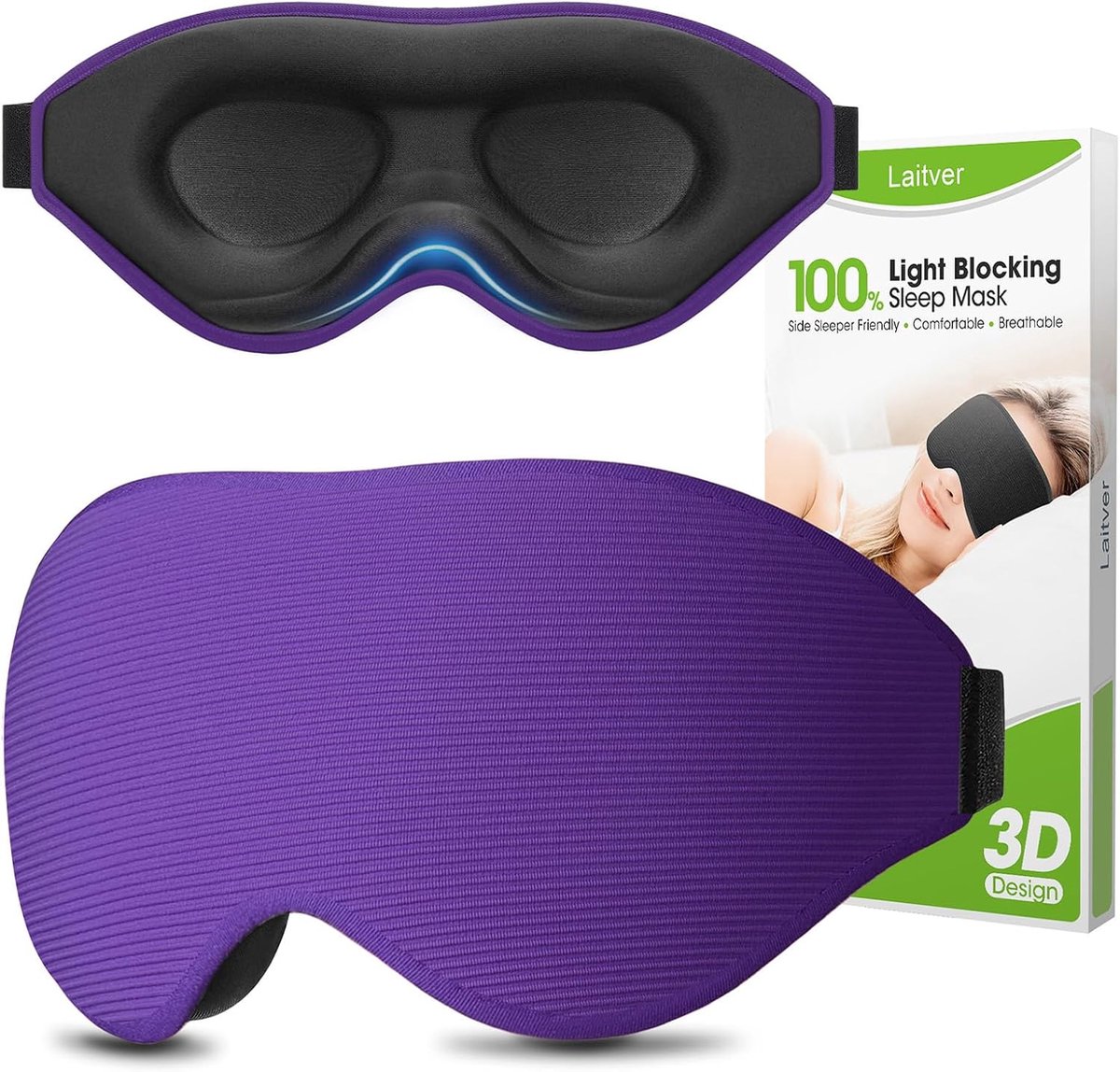 Thijox - 100% Verduisterend Slaapmasker - Ultraviolet Comfort - 3D-Uitsparing - Perfect voor Dames en Heren - Ideaal voor Zijslapers - Ultrazacht en A