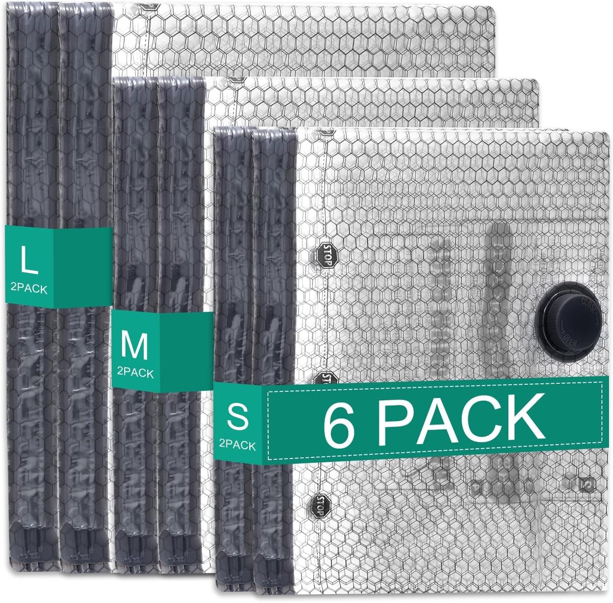 Thijox - ORIA Vacuümzakken voor Kleding, Herbruikbaar en Waterdicht, 6 Stuks, Ruimtebesparend, Stofdicht, Ideaal voor Reizen en Dekbedden
