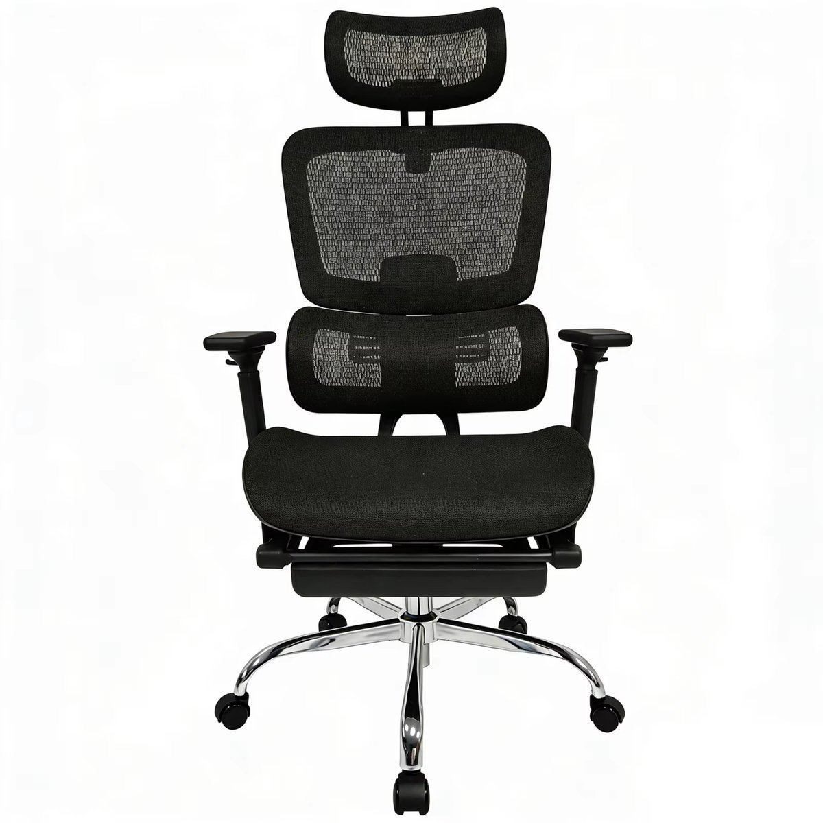 Ergonomische Mesh Bureaustoel - verstelbaar rugleuning, armleuningen, draaibaar, ventilatie, lendensteun - Zwart, metalen frame