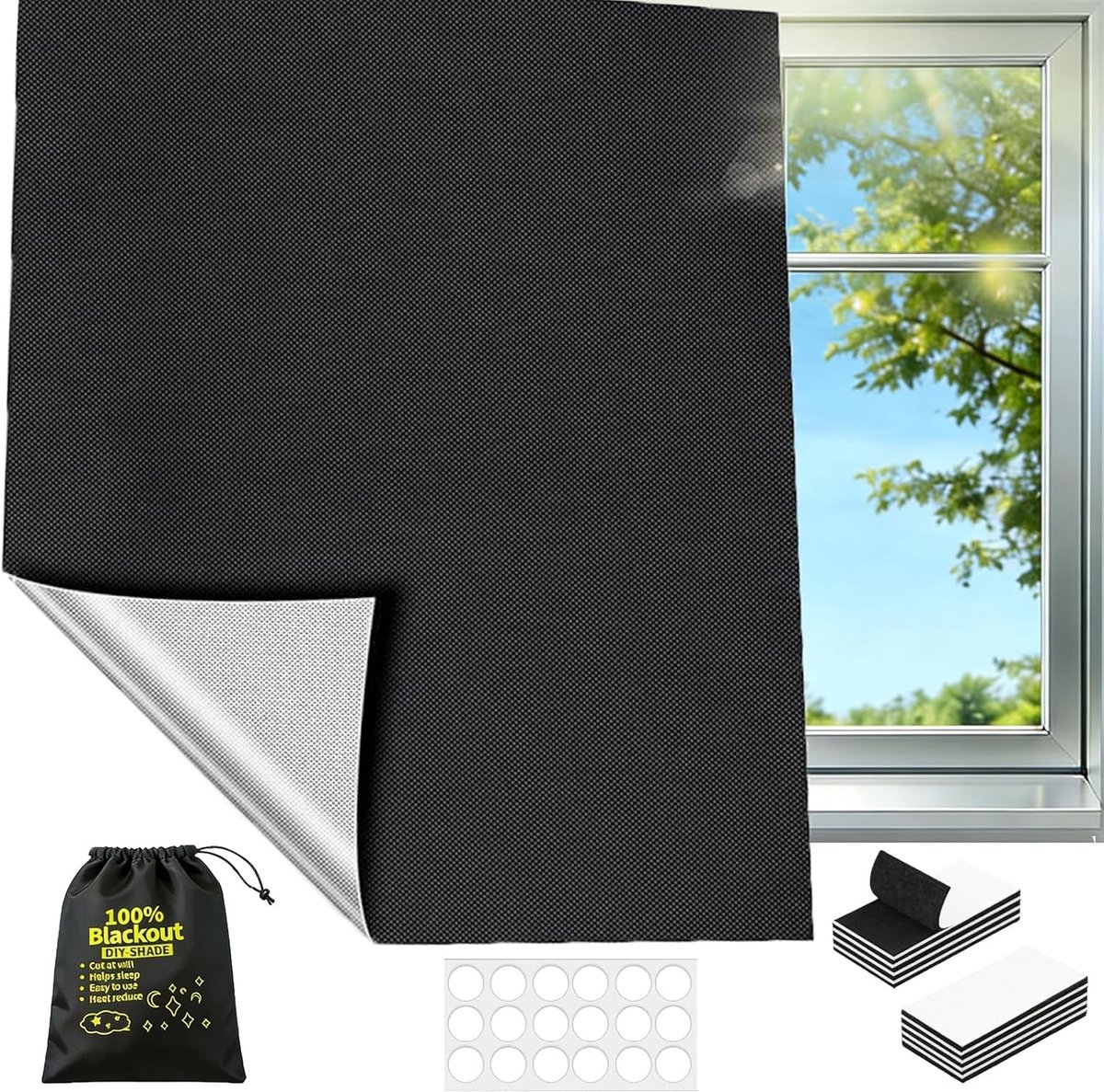 SnelShoppen - Verduisterend Raamrolgordijn 100 x 145 cm - Verduisterend Rolgordijn Zonder Boren - 420D Oxford - 100% Ondoorzichtig - Klevende Klittenb