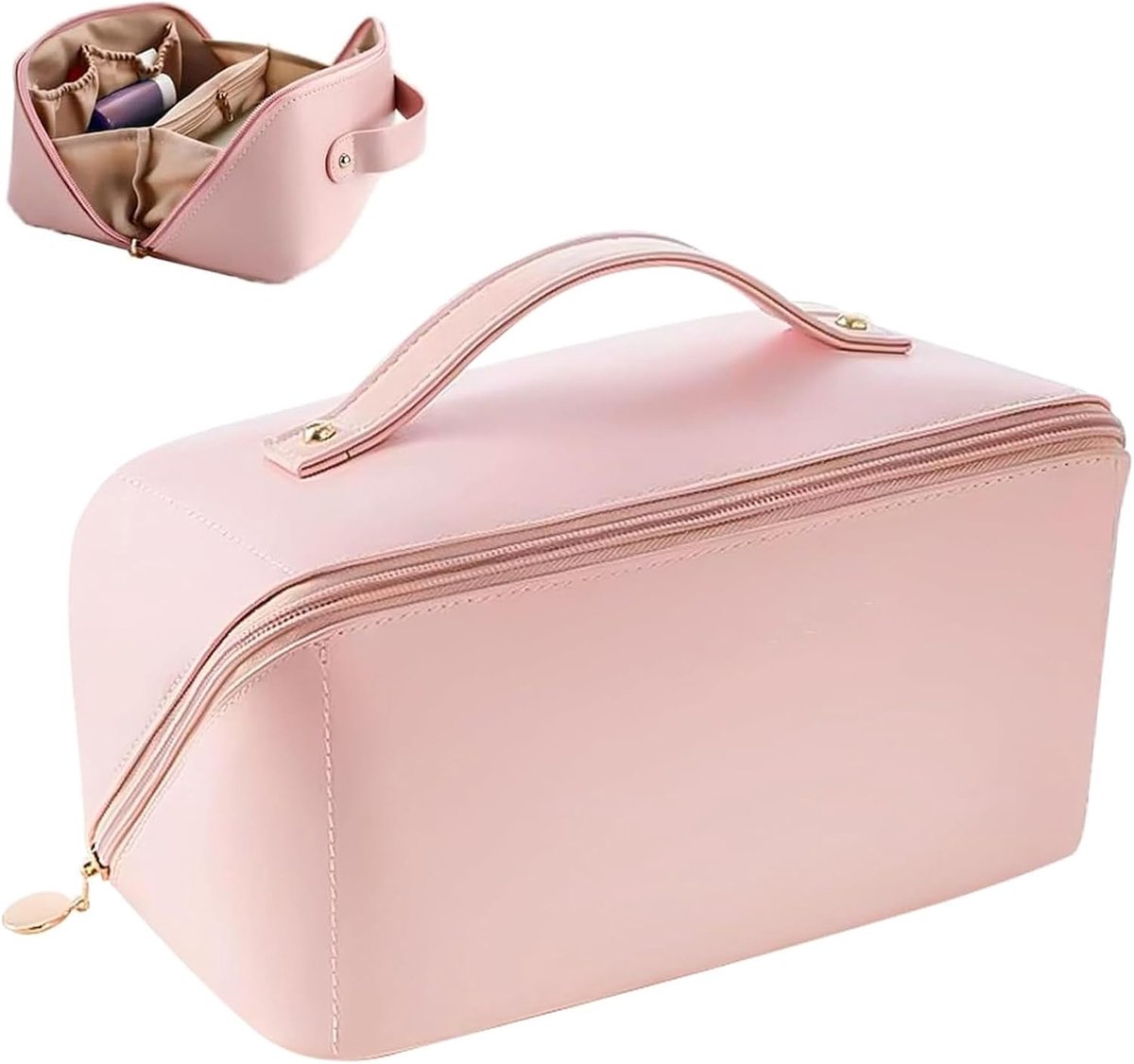 Thijox - Cosmetische tas grote capaciteit, draagbare make-uptas, toilettas waterdicht PU-leer, organizer met compartimenten, perfect voor reizen en da
