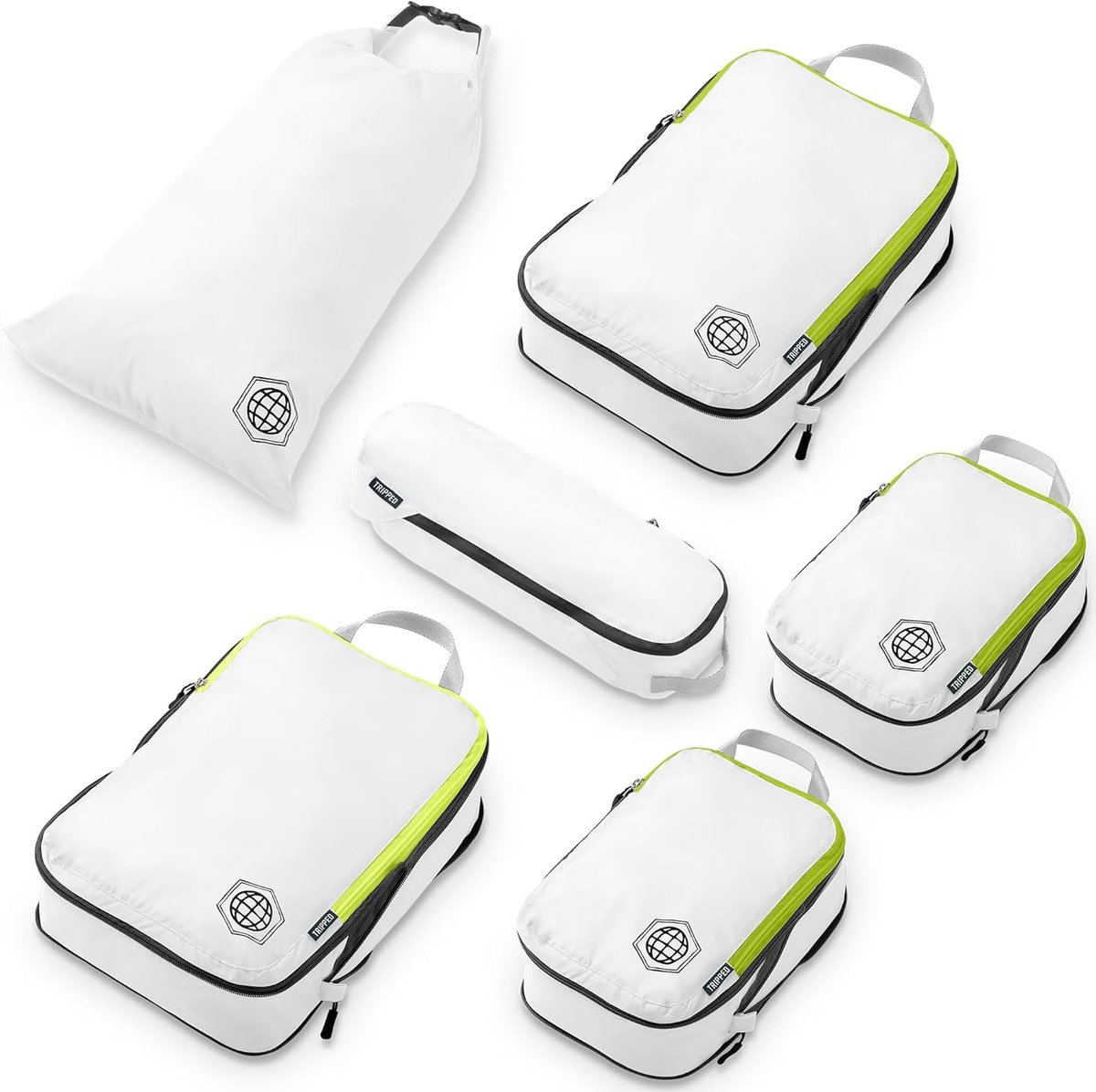 Thijox - Compressie Verpakking Kubussen Set voor Carryon Travel - Lichtgewicht Duurzame Bagage Organizer Tassen - 6 Stuks in Wit/Groen - Ideaal voor R