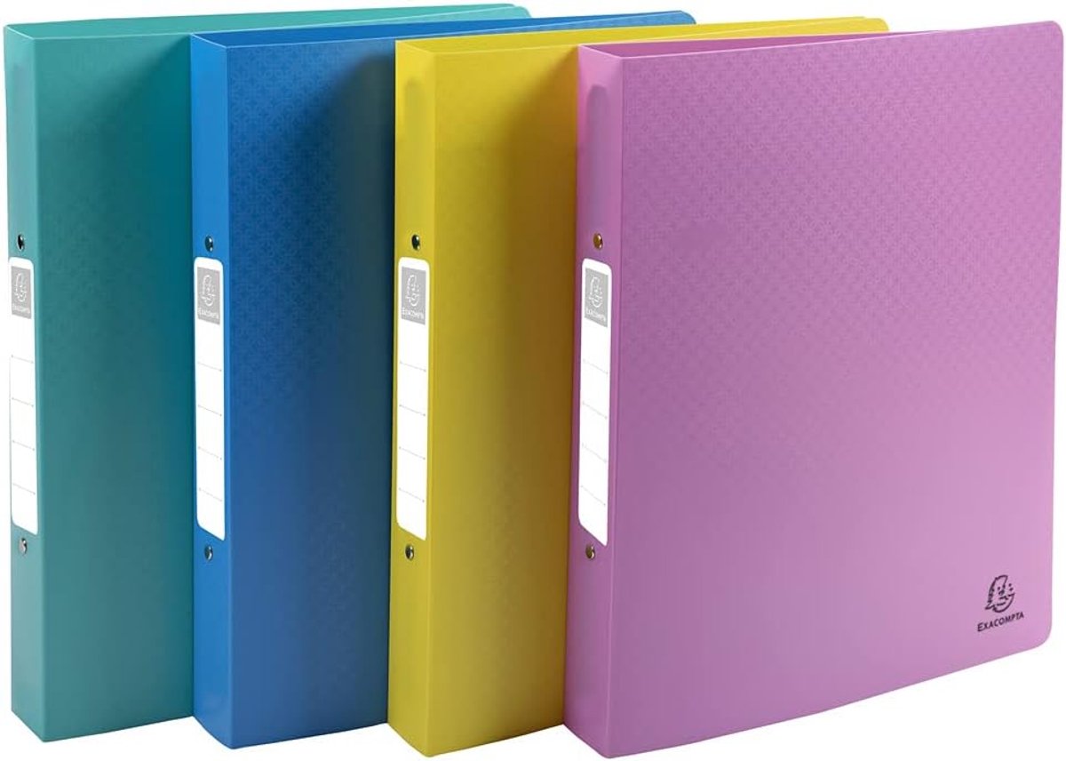 Thijox - Set van 4 PP Ringbanden A4 Maxi - Halfharde Omslag - 2 Ronde Ringen 30mm - Geassorteerde Kleuren - Perfect voor School, Kantoor en Organisati