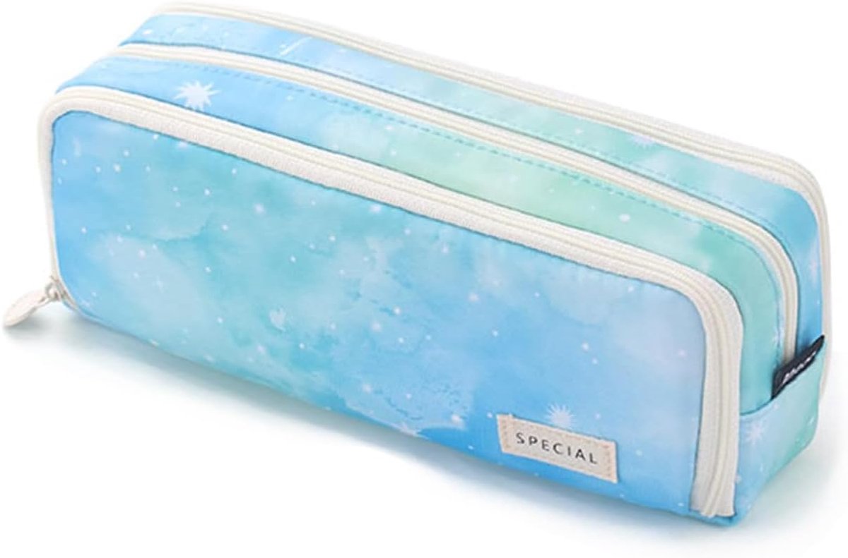 Thijox - Etui voor meisjes en jongens met 3 vakken, grote pennenetui, waterdicht Oxford materiaal, blauwe kleur, perfect voor school, kantoor, make-up