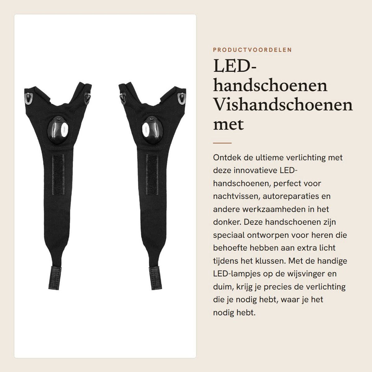 Dailygoods - LED-handschoenen - Vishandschoenen met verlichting - Halve vingers - Nachtvissen - Heren - Vaderdagcadeau