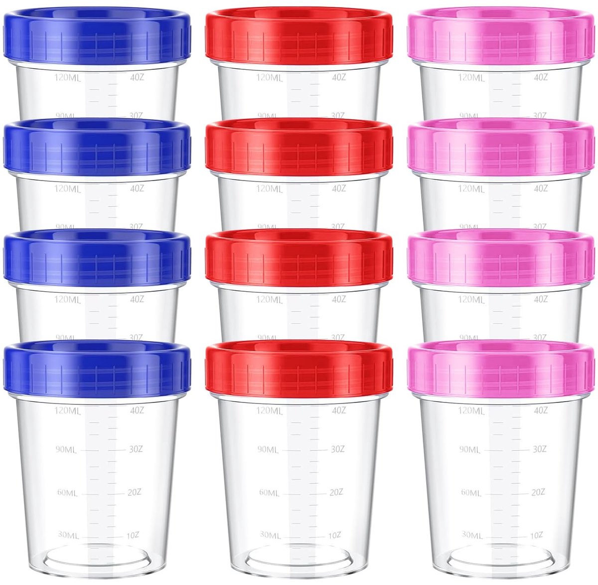 Dailygoods - Volumoon 12 stuks kleinschalige plastic containers voor levensmiddelen, transparante maatbekers met deksel, mengbeker en bekers met schaal