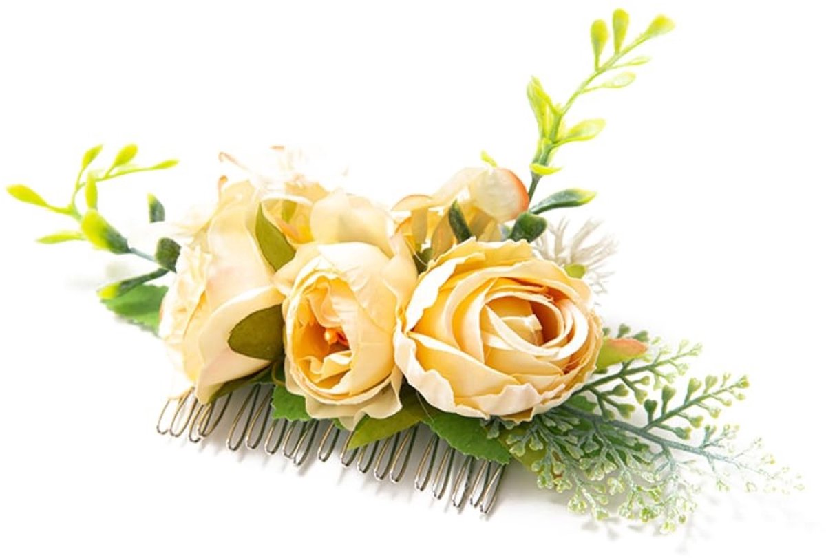 Dailygoods- Haarkam met kunstrozen - Haarsieraad Bruid - Haaraccessoire voor Vrouwen - Feestelijke Haarspelden - Hoogwaardig Materiaal - Ca. 13 cm