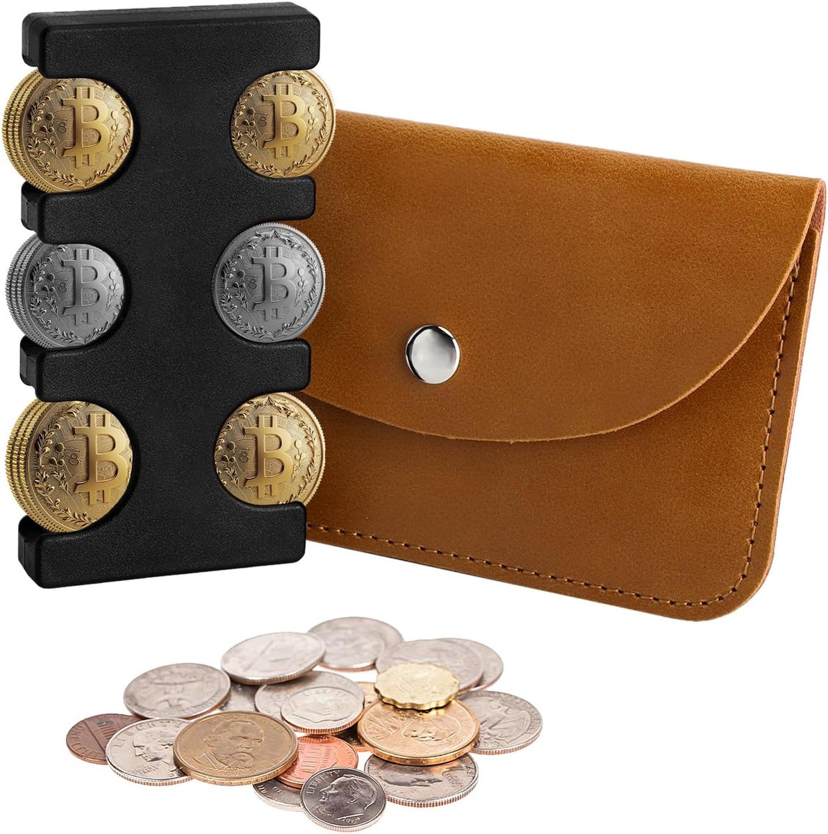 Dailygoods - Muntenzakje, muntsorteerder met kaartetui, muntbox kleingeld sorteerder muntenbox, muntbeurs, muntdispenser, muntverzamelaar, muntenhouder van kunststof van 2 euro tot 1 cent.