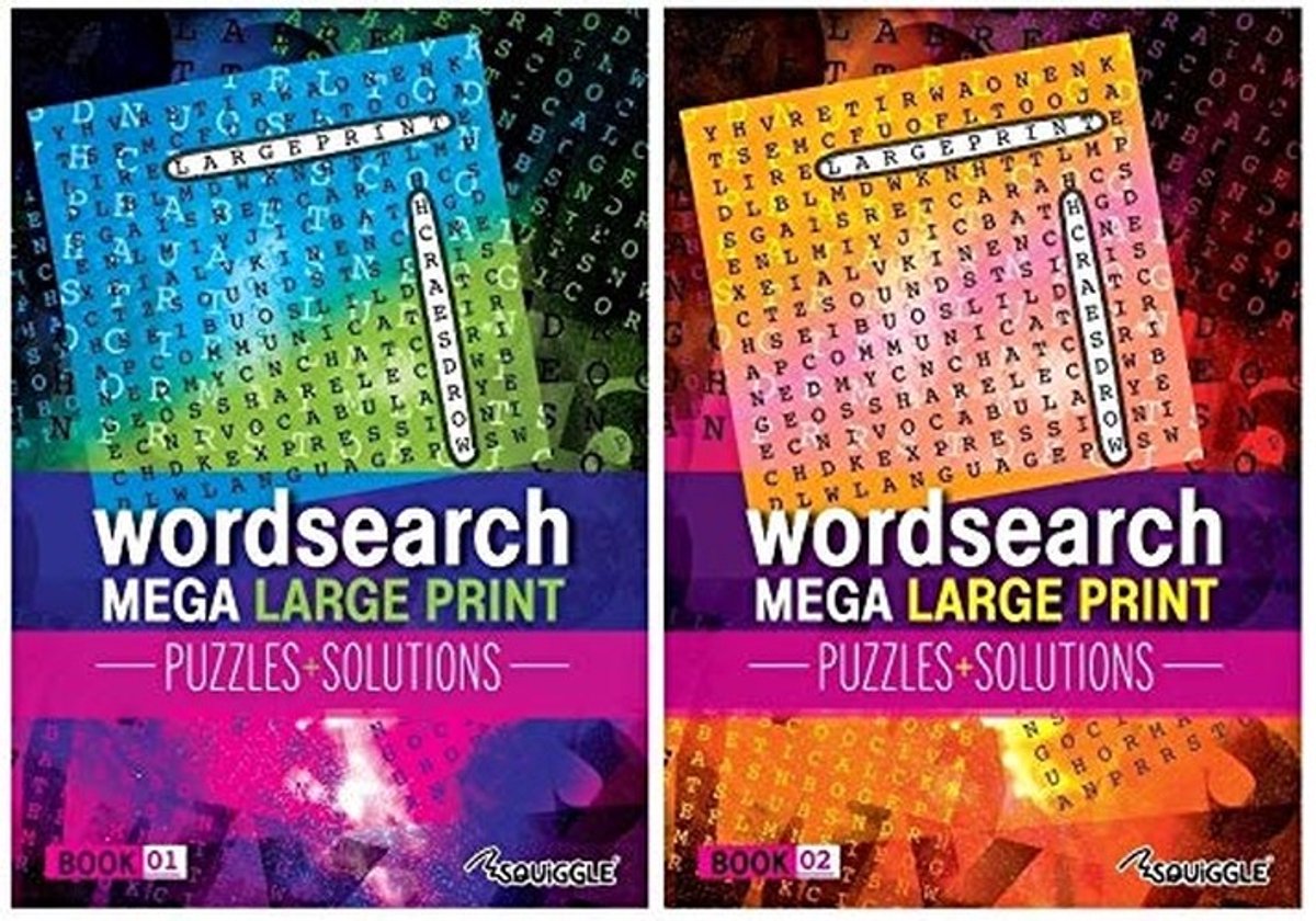 Dailygoods- Woordzoeker Mega Grote Print A4 - Set van 2 - Glanzende Boeken - Denksport - Puzzelboek Volwassenen - Puzzelboek Kinderen