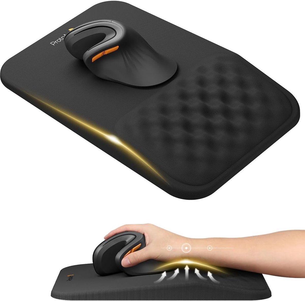 Thijox - Ergonomische Muismat Lycra Stof Zwart, Comfortabele Ondersteuning, Antislip, Ideaal voor Thuis en Kantoor, Versterkt de Precisie van je Muisk