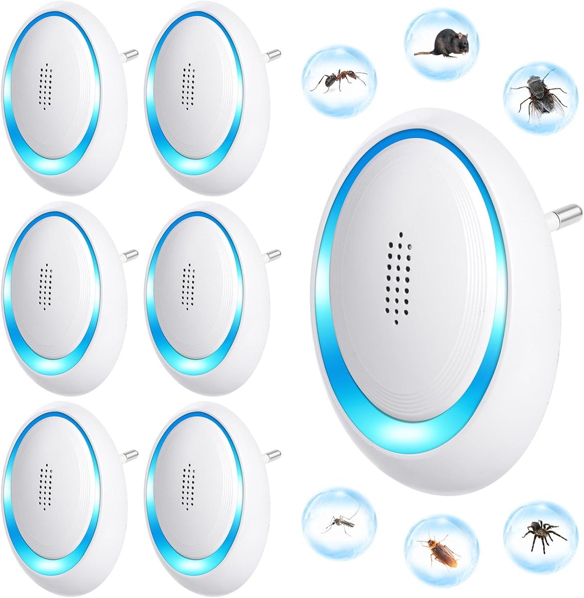 Thijox - Ultrasone Muggenafweer - 6 Stuks - Stil en Niet Giftig - Anti-Muizen, Insecten, Kakkerlakken, Ratten en Spinnen - Ideaal voor Binnengebruik