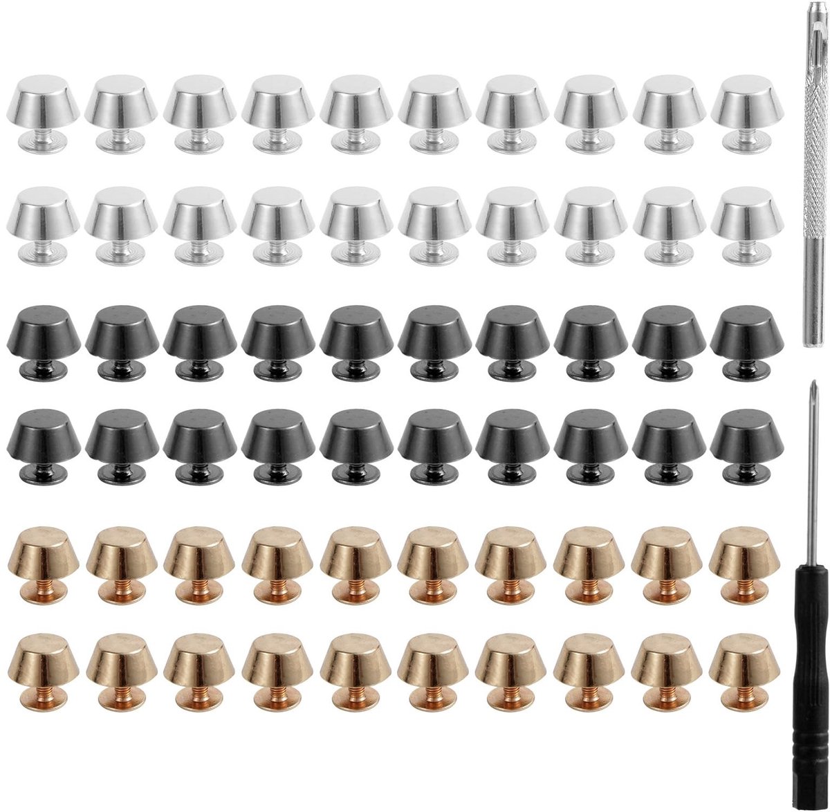Dailygoods- Handtasvoetjes 60 Stuks - Platte Handtasnagel - Spijkerkop van Legering - Perforator - Schroevendraaier - 1,2x0,83 cm - Tasvoetjes