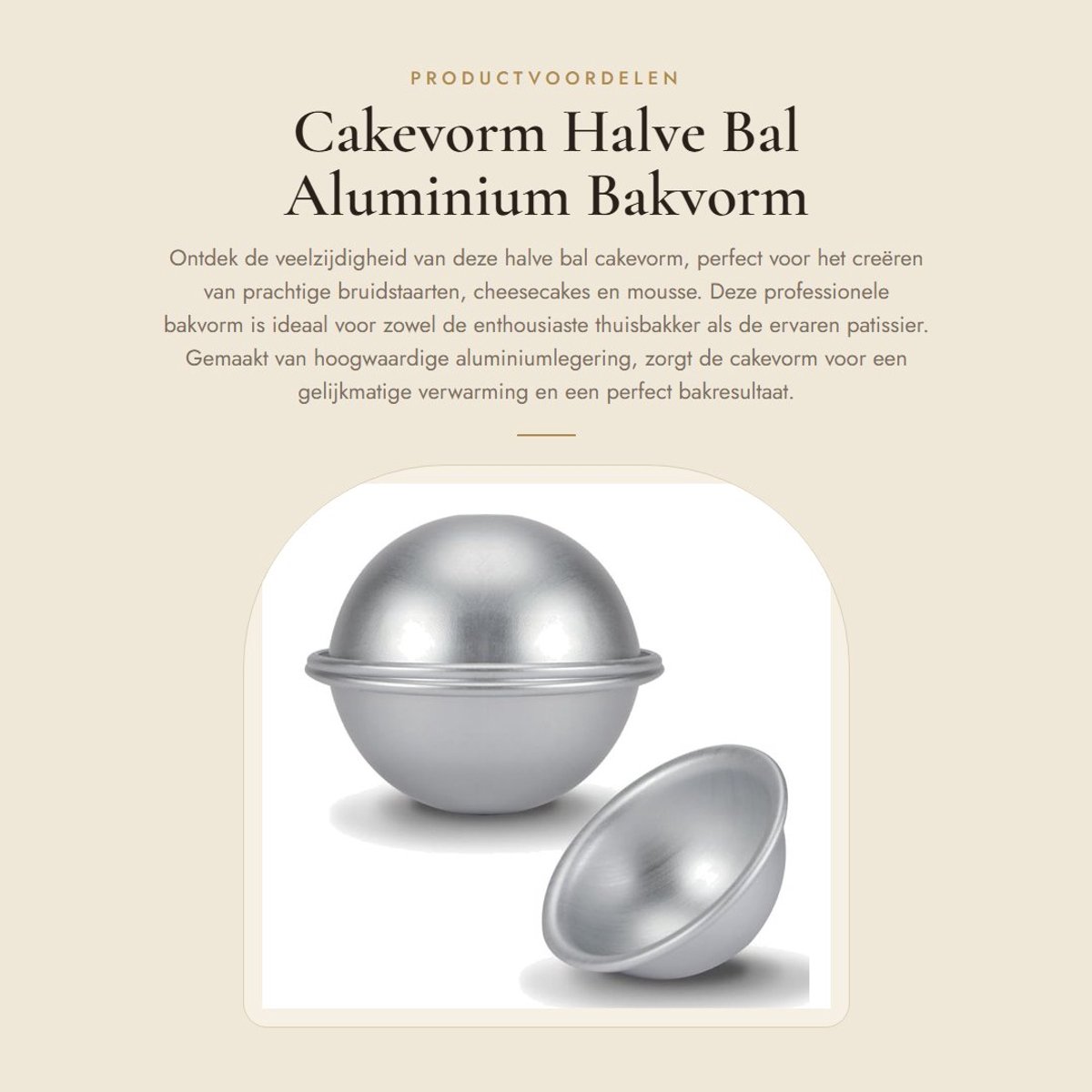 Dailygoods- Cakevorm Halve Bal Aluminium - Professionele Bakvorm - Vaatwasmachinebestendig - Voor Mousse/Cheesecake - 10 cm - Gelijkmatige Verwarming
