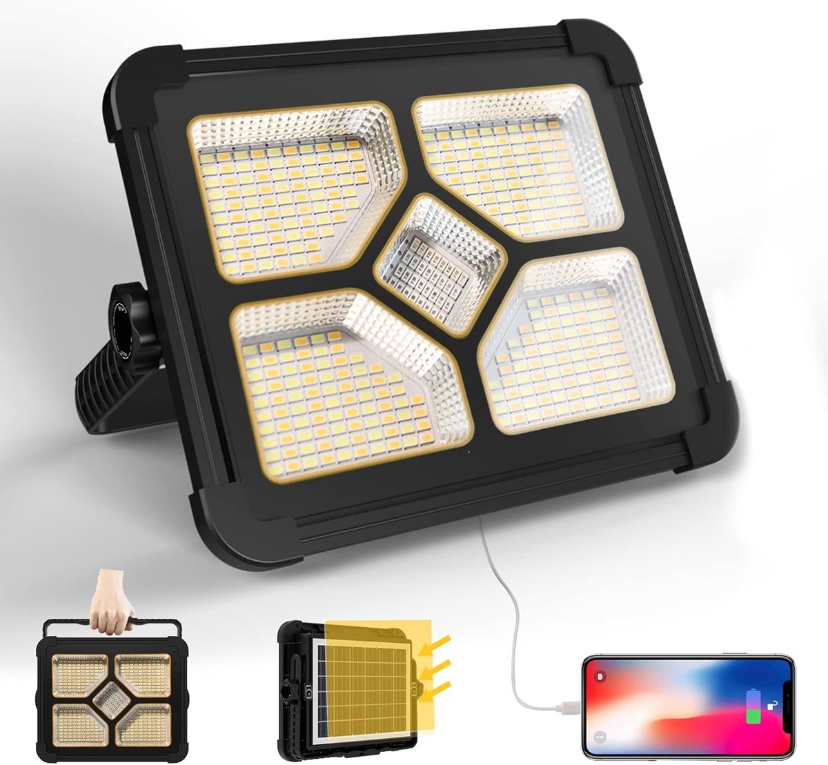 Thijox - 200W Oplaadbare LED Bouwspot, Accu Werklamp met 20600 mAh Powerbank, 20.000 Lumen, 4 Lichtmodi, Draagbare Campinglamp, Schijnwerper voor Viss