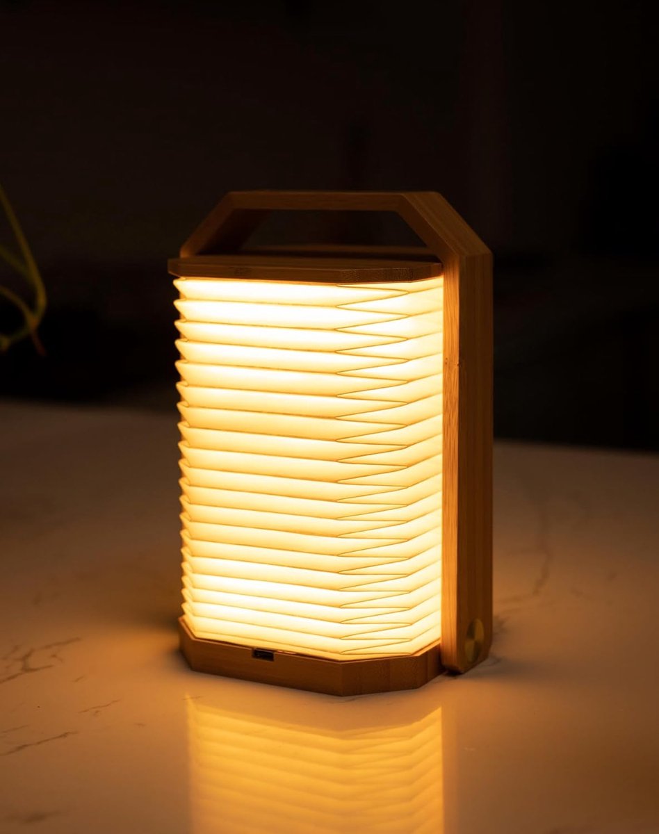Thijox - Opvouwbare Japanse Lantaarn, 1200 mAh Oplaadbaar, 2-in-1 Handheld en Tafellamp, Zacht Warm Licht, Perfect voor Camping, Reizen, Woondecoratie