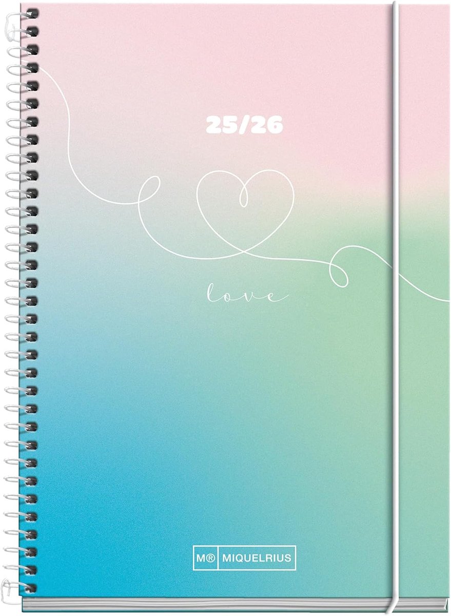 Thijox - Miquelrius Schoolagenda 2025/2026, 10 maanden, weekoverzicht, spiraalbinding, kartonnen omslag, 117 x 174 mm, wit, Spaans-Engels voor school