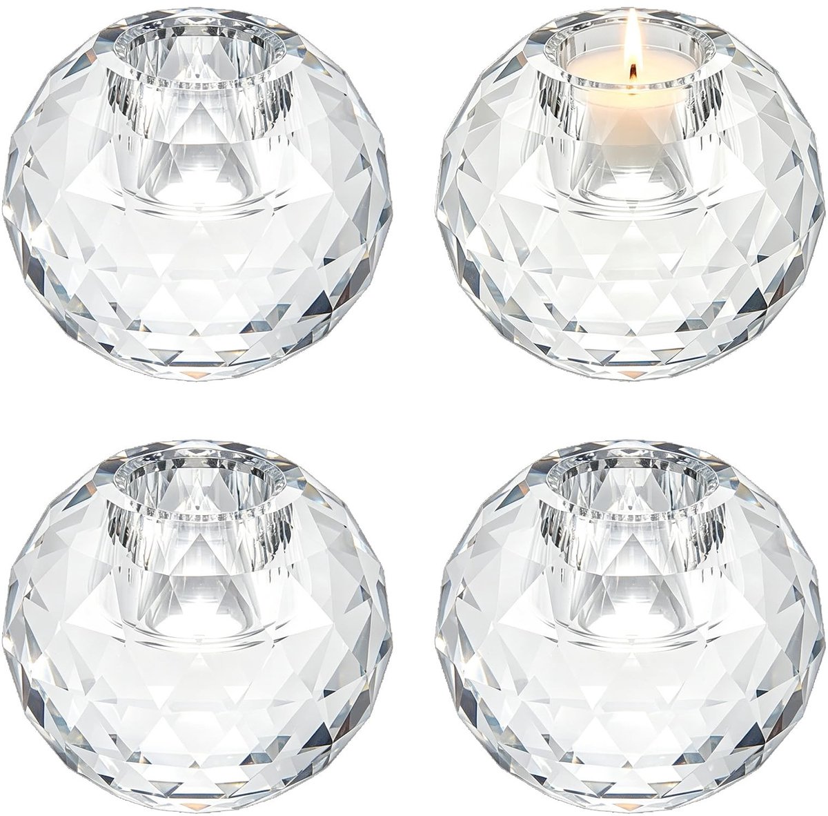 Dailygoods- Kandelaars Set van 4 - Ronde Kristallen Theelichthouders - Glazen Kandelaarset - Woonaccessoires - 4,8 x 6 cm - Handgemaakt en Transparant