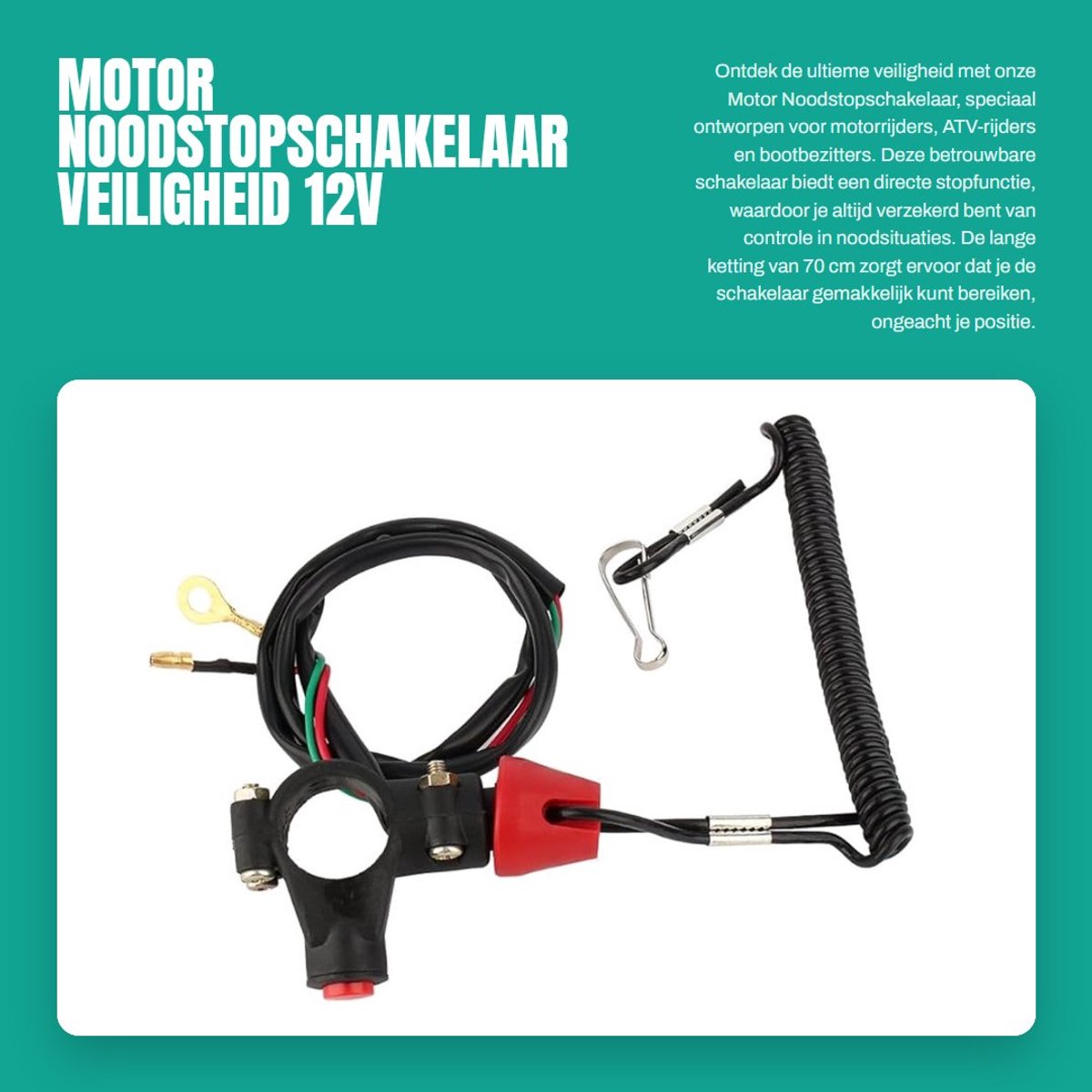 Dailygoods - Motor Noodstopschakelaar - Veiligheid - 12V - Lanyard Stop Schakelaar - Geschikt voor Boot - 70cm Ketting