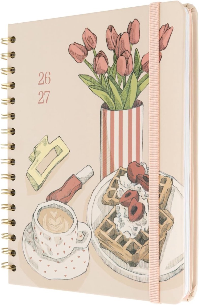 SnelShoppen - Academische Agenda 2026-2027 Weekoverzicht - Latte Blossom | Stylish Planner voor Schooljaar, Weekplanner, Aesthetic Stationery, 12 Maan