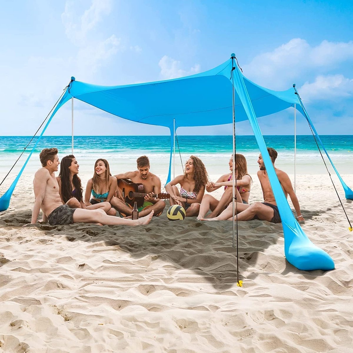 Thijox - COMMOUDS Strandtent 3x3m, Draagbaar Zonnescherm met 4 Aluminium Stangen, UPF50+, Eenvoudig Op te Zetbaar Familieonderdak voor Strand, Camping