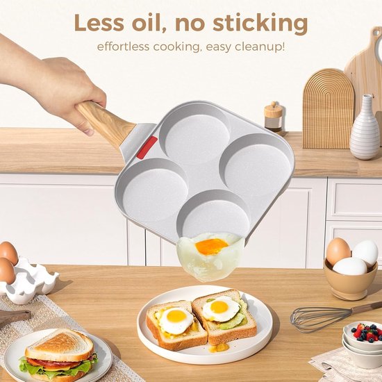 Pannenkoekenpan met gaten - Ontbijtpan koekenpan - Meerdere items bakken - Antiaanbaklaag - 4 compartimenten - Zwart — afbeelding 4