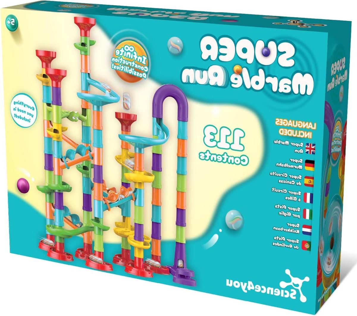 Knikkerbaan Bouwset - Knikker Spel - Creatief Spelen - Oneindige Mogelijkheden - 113 Stukken - Multicolor