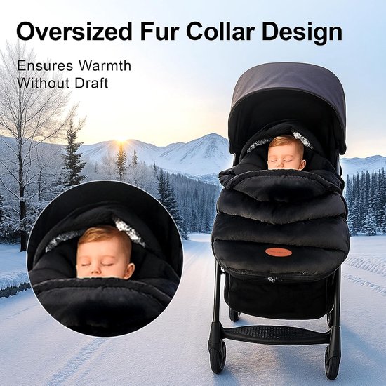 Voetenzak Kinderwagen - Baby Winterzak - Warm Blijven - 5-Punts Gordelsysteem - 44x32x7 cm - Zwart — afbeelding 4