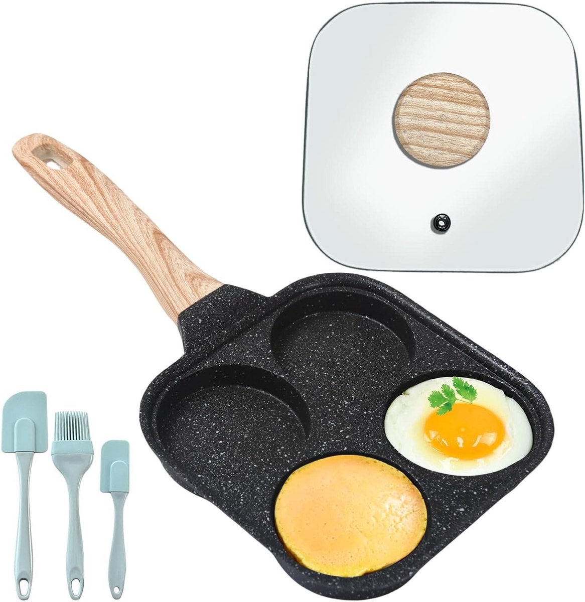 Spiegeleipan met Deksel - Hamburgerpan - Ontbijt Maken - Vier Gaten - 37 cm - Zwart