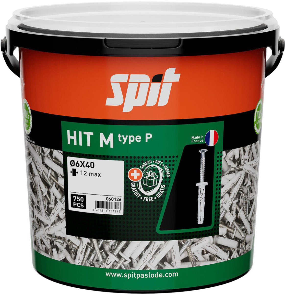 SPIT HIT M SLAGPLUG 6x40/12P - MET KRAAG(750 STUKS IN ECO EMMER)