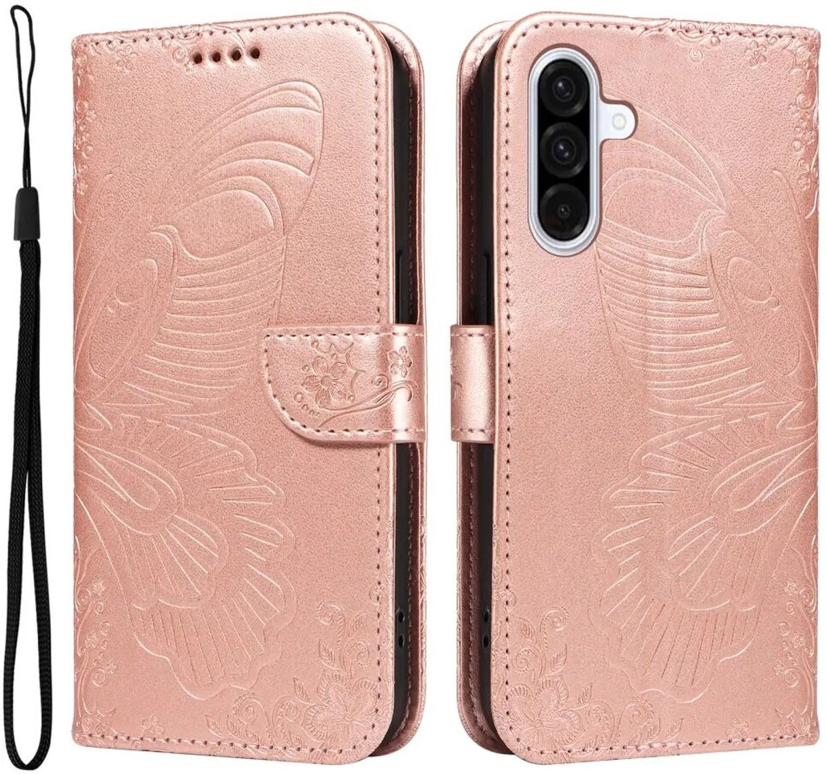 Hoesje Geschikt voor Samsung Galaxy A56 | Wallet Vlinder Book Case Kunstleer | Portemonnee | Standaard | Roze Goud
