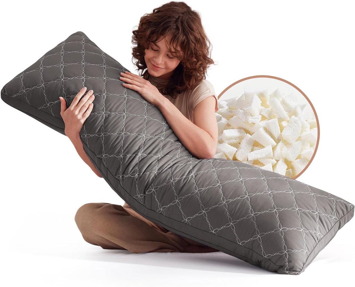 Lichaamskussen Traagschuim - Full body kussen - Betere slaap - Verstelbare vulling - 50 x 137 cm - Donkergrijs